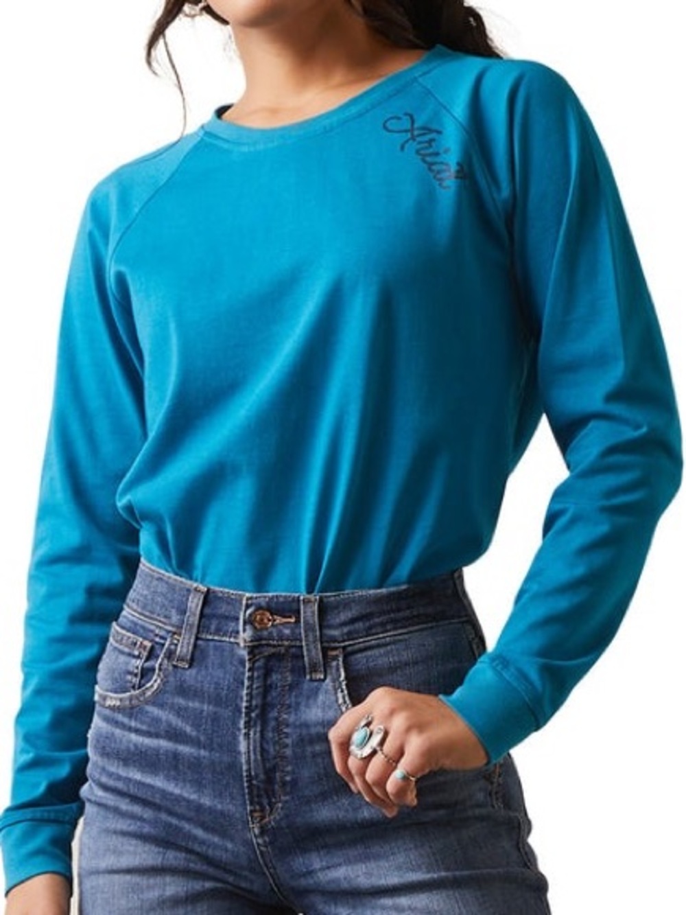 Ariat‎ Real Top Womens XL Blue Ropey Shield Mosaic T Shirt Oversized Fit Rodeo